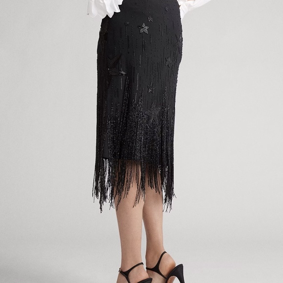 NWT Women's Polo Ralph Lauren Beaded-Fringe Skirt Stars Black $998 - Size 2 (XS) - Picture 5 of 17